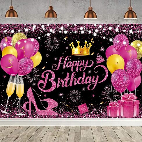 Yinqin 180x120 cm Glitter Black Purple Golden Happy Birthday Party Photo Photo Photo خلفيات القماش 71x47 بوصة in Kuwait