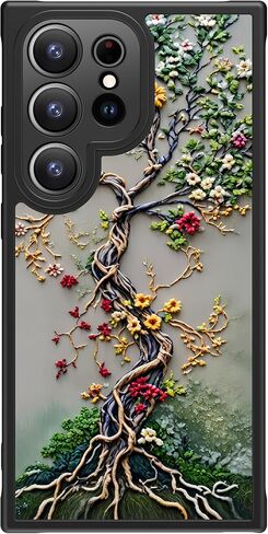 Funmiko for Samsung Galaxy S25 Ultra Case Charge و Protection Scender -Radies - تصميم الأزهار العصرية للنساء الفتيات ، غطاء الهاتف غير اللامع مع زوايا مقاومة للصدمات - تتفتح شجرة الحياة in Kuwait