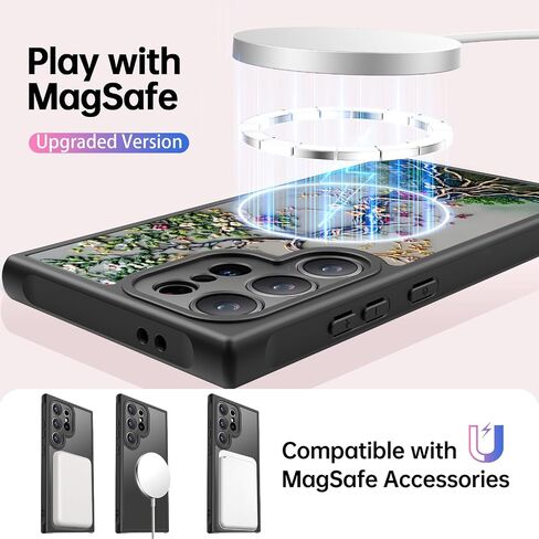 Funmiko for Samsung Galaxy S25 Ultra Case Charge و Protection Scender -Radies - تصميم الأزهار العصرية للنساء الفتيات ، غطاء الهاتف غير اللامع مع زوايا مقاومة للصدمات - تتفتح شجرة الحياة in Kuwait