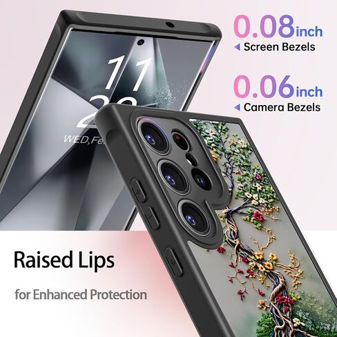 Funmiko for Samsung Galaxy S25 Ultra Case Charge و Protection Scender -Radies - تصميم الأزهار العصرية للنساء الفتيات ، غطاء الهاتف غير اللامع مع زوايا مقاومة للصدمات - تتفتح شجرة الحياة in Kuwait