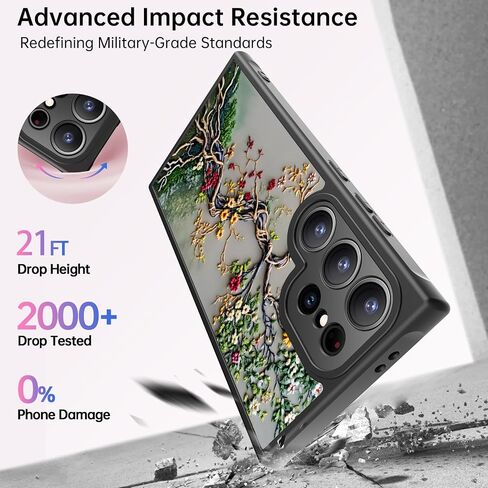 Funmiko for Samsung Galaxy S25 Ultra Case Charge و Protection Scender -Radies - تصميم الأزهار العصرية للنساء الفتيات ، غطاء الهاتف غير اللامع مع زوايا مقاومة للصدمات - تتفتح شجرة الحياة in Kuwait
