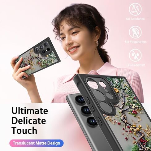 Funmiko for Samsung Galaxy S25 Ultra Case Charge و Protection Scender -Radies - تصميم الأزهار العصرية للنساء الفتيات ، غطاء الهاتف غير اللامع مع زوايا مقاومة للصدمات - تتفتح شجرة الحياة in Kuwait