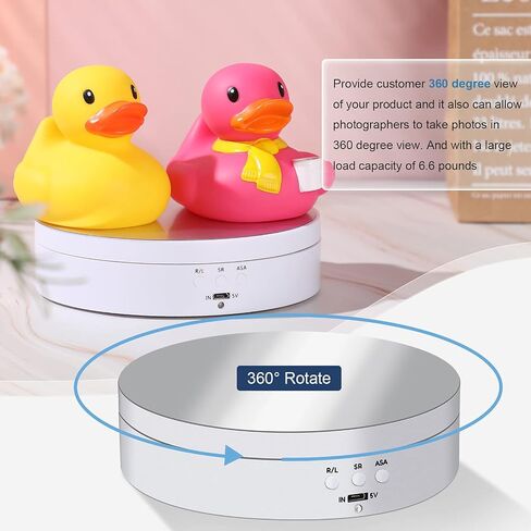 حامل شاشة دوار من Hicarer مزود بمحرك 360 درجة مع كابل طاقة USB لمنتجات التصوير الفوتوغرافي والعروض، أسود (PVC) in Kuwait