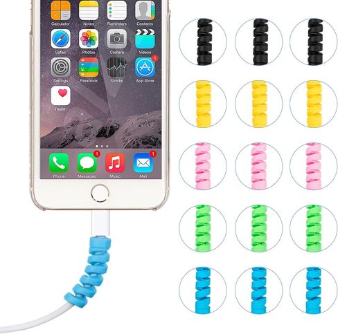 15 Pieces Charger Cable Protector, Highly Flexible Spiral Silicone USB Wire Protector, Mouse Cable Wire Protector, Suit for All Cellphone Data Lines(Black, Pink, Blue, Green) in Saudi Arabia
