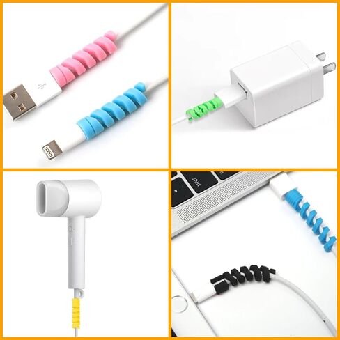 15 Pieces Charger Cable Protector, Highly Flexible Spiral Silicone USB Wire Protector, Mouse Cable Wire Protector, Suit for All Cellphone Data Lines(Black, Pink, Blue, Green) in Saudi Arabia