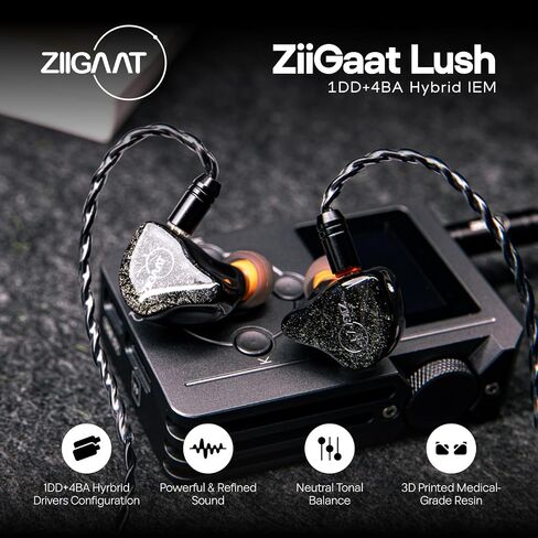 Linsoul Ziigaat Lush in Ear Monitor ، 1DD+4BA Hybrid Earphone IEM ، Monitor Studio Monitor Tunning Wired مع كابل قابل للفصل لمهندسي الموسيقى المحترفين (Silver Blue) in Saudi Arabia