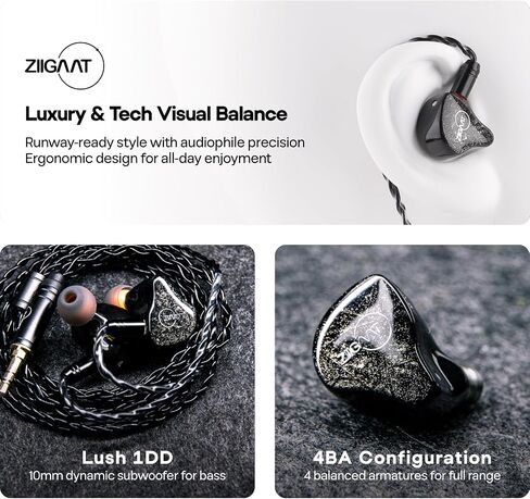 Linsoul Ziigaat Lush in Ear Monitor ، 1DD+4BA Hybrid Earphone IEM ، Monitor Studio Monitor Tunning Wired مع كابل قابل للفصل لمهندسي الموسيقى المحترفين (Silver Blue) in Saudi Arabia