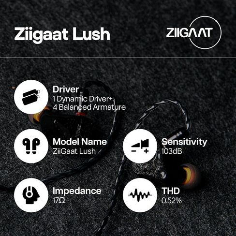 Linsoul Ziigaat Lush in Ear Monitor ، 1DD+4BA Hybrid Earphone IEM ، Monitor Studio Monitor Tunning Wired مع كابل قابل للفصل لمهندسي الموسيقى المحترفين (Silver Blue) in Saudi Arabia