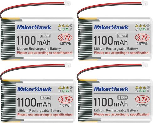 MakerHawk 3.7V 1100mAh LiPo Battery 102540 Rechargeable 1S Lithium Polymer Battery with Protection Board Insulated Rubber Tape, Micro JST 1.25 Plug for Arduino ESP32 Development Board (4 Pack) in Kuwait