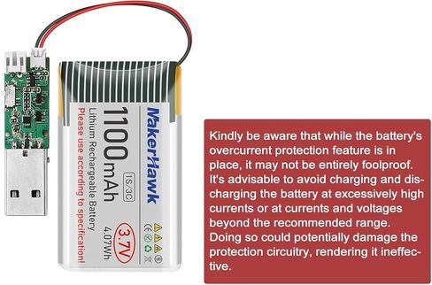 MakerHawk 3.7V 1100mAh LiPo Battery 102540 Rechargeable 1S Lithium Polymer Battery with Protection Board Insulated Rubber Tape, Micro JST 1.25 Plug for Arduino ESP32 Development Board (4 Pack) in Kuwait