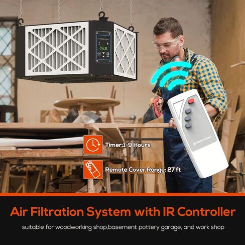 Abestorm 2-Stage Filtration Air Filtration System for Woodworking, Hanging Air Filtration Dust Collection for Woodworking/Garage/Workshop, DecDust 500 in Kuwait