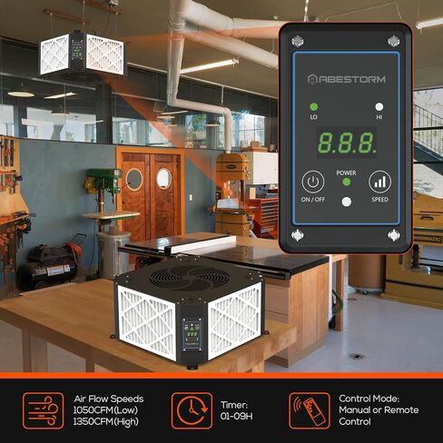 Abestorm 2-Stage Filtration Air Filtration System for Woodworking, Hanging Air Filtration Dust Collection for Woodworking/Garage/Workshop, DecDust 500 in Kuwait