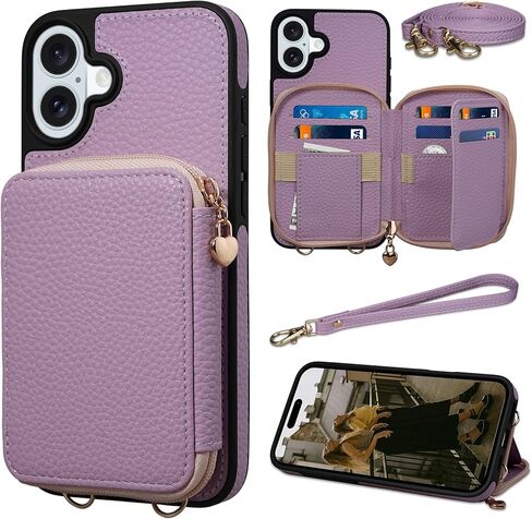Keallce Case for iPhone 16 Plus 6.7'' Wallet, Crossbody Zipper Purse with RFID Blocking Card Slots Kickstand, Detachable Lanyard & Handstrap Flip Folio Leather iPhone Cover for iPhone 16 Plus, Blue in Kuwait