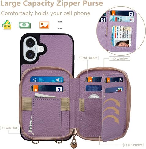 Keallce Case for iPhone 16 Plus 6.7'' Wallet, Crossbody Zipper Purse with RFID Blocking Card Slots Kickstand, Detachable Lanyard & Handstrap Flip Folio Leather iPhone Cover for iPhone 16 Plus, Blue in Kuwait