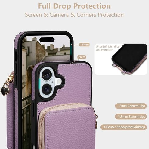 Keallce Case for iPhone 16 Plus 6.7'' Wallet, Crossbody Zipper Purse with RFID Blocking Card Slots Kickstand, Detachable Lanyard & Handstrap Flip Folio Leather iPhone Cover for iPhone 16 Plus, Blue in Kuwait