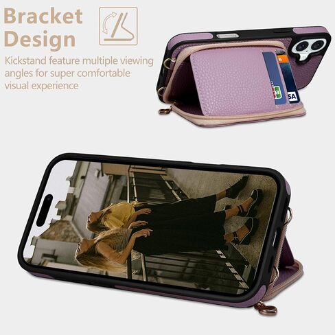 Keallce Case for iPhone 16 Plus 6.7'' Wallet, Crossbody Zipper Purse with RFID Blocking Card Slots Kickstand, Detachable Lanyard & Handstrap Flip Folio Leather iPhone Cover for iPhone 16 Plus, Blue in Kuwait