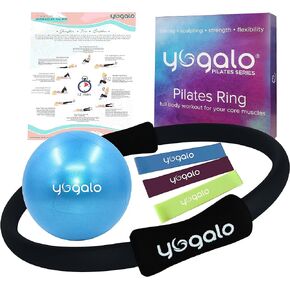 Pilates Ring and Ball Set with 3 Resistance Bands - Pilates Equipment for Home Workout - Magic Circle Pilates Ring 14 Inch to Tone, Sculpt and Strengthen - Fitness Ring for Yoga and Pilates