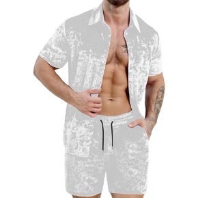 Mens Tracksuit Diamond Velvet Shirts and Shorts Set Fashion Casual 2 Piece Outfits for Men