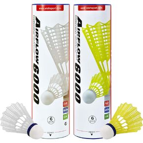 Airflow 6000 Badminton Tournament Shuttlecocks – 6 Pack Tube of Durable Nylon Shuttlecocks with Cork Tips – Badminton Birdies for Indoor and Outdoor Play