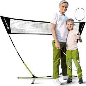 Badminton Net, Portable & Instant Setup (Tool Free Assembly) - Backyard Fun, Beach Park Picnic Outdoor Games, Green, 5.1 x 7.8Ft