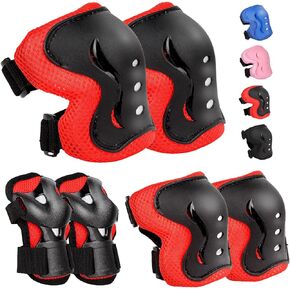 Kids Safety Protective Gear Set for Ages 3-12 Years, Adjustable Knee Pads, Elbow Pads, Wrist Guards for Boys Girls Youth Skateboard, Roller Skating, Scooter, Cycling