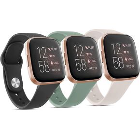 3 Pack Silicone Bands Compatible with Fitbit Versa 2 Bands for Women Men, Soft Breathable Sport Replacement Wristbands for Fitbit Versa 2 / Fitbit Versa/Versa Lite/Versa SE (.Black/Cactus/Starlight)