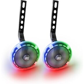 Bicycle Training Wheels - Multicolored LED light Training Wheels For Kids Bicycle - Compatible With 12 14 16 18 Inch Boys/Girls Single Speed Bikes (Black)…