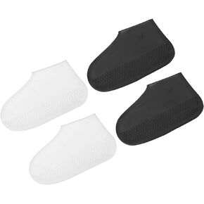 PATIKIL L Foldable Waterproof Silicone Shoes Covers, 2 Pairs Reusable Non-Slip Overshoes Rain Boots Shoes Cover Protectors Galoshes for Outdoor Rain Snow, Pink Black