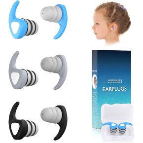 Swimming Ear Plugs for Kids, 3 Pairs Waterproof Reusable Silicone Swim Ear Plugs for Pool Bath Showering Surfing for 4-12 Years Olds Children