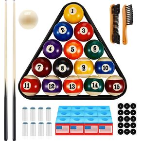 42 Pcs Pool Table Billiards Accessories Kit Pool Billiard Ball Set for Kids Include 2 Pcs 36" Billiard Cue Sticks 16 Balls with Triangle and Diamond Ball Holder Cue Chalks Pool Cue Tip and Brush
