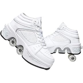 Roller Skate Shoes for Women, Double-Row Deform Quad Roller Skates, Automatic Walking Shoes Detachable Roller Skate, Shoes with Wheels for Girls Boys, Skating Shoes Unisex