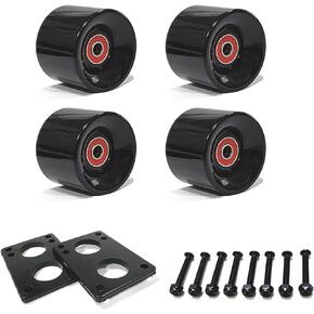 60mm Cruiser Wheels 80A Contains ABEC-9 Bearings and Spacers,Skateboard Riser Pads,Skateboard Hardware Screws Bolts,fit for Your Cruiser Skateboards,Penny Board -Black