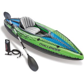 INTEX Challenger Inflatable Kayak Series: Includes Deluxe 86in Kayak Paddles and High-Output Pump – SuperStrong PVC – Adjustable Seat with Backrest – Removable Skeg – Cargo Storage Net