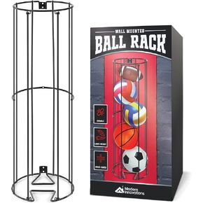 Vertical Ball Storage Rack, Wall-Mounted Garage Sports Equipment Organizer, Soccer Ball, Volley Ball, Football, and Basketball Holder, Space-Saving Vertical Ball Rack for Garage, Gym, or Playroom