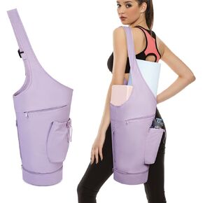 sportsnew Yoga Mat Bag, Large Opening Long Tote Yoga Mat Carrier Holder Bag with Waterproof Wet Pocket and Drawstring Water Bottle Pocket, Adjustable Shoulder Strap Storage Bag, patent pending
