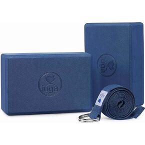 IUGA Yoga Blocks 2 Pack With Strap Non Slip High Density 9"x6"x3" Solid & Cork Yoga Block With Yoga Strap to Improve Strength Balance for Yoga Pilates Meditation