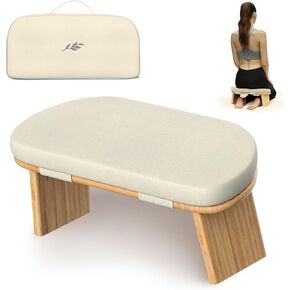 Meditation Chair w/ Extra Thick Cushion - Portable Bamboo Meditation Bench w/ Magnetic Locking Hinge - Anterior Tilt Seiza Bench Ideal for Comfortable & Stable Meditation - Sleek Canvas Kneeling Chair