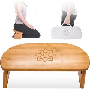 Mindful Modern Folding Meditation Bench - Bamboo Kneeling Stool with Locking Magnetic Hinges - Portable Cross Legged Folding Seiza Chair w/Travel Bag