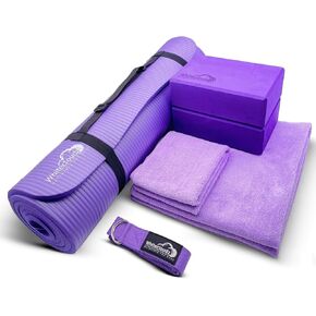 Yoga kit, 7-Piece Yoga Mat Set for Home Workouts, Thick Yoga Mat, Yoga Blocks, Strap, Yoga Towels & Carrying Bag, Exercise Mat with Yoga Equipment for Women & Men, Enhance Yoga Practice
