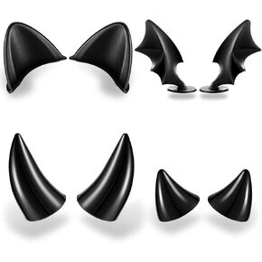 Lewtemi 4 Pairs Motorcycle Helmet Horns Accessory Cat Ears Stick on Motorcycle Helmet Bike Helmet Devil Wings with Adhesive Suction Cup for Women Men Girls Boys Ski Snowboard Accessories, Black