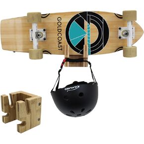 COR Surf Skateboard and Snowboard Wall Mount | Bamboo Skateboard Rack with Extra Storage Hook for Helmet or Bag