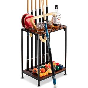 Billiards Pool Stick Holder - Pool Cue Rack Floor Stand & Ping Pong Paddle Holder Hardwood Pool Cue Holder for 12 Cues Sticks Pool Table Accessories Organizer (Black)