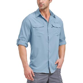 Mens Safari Shirts Long Sleeve Fishing Shirt Sun Protection UPF 50 UV Quick Dry for Hiking Outdoor Camping Travel