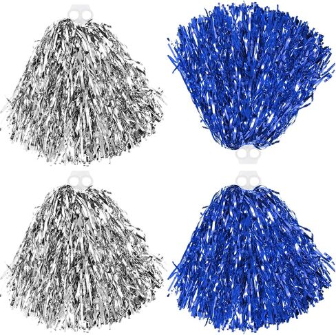 Thenshop Cheerleading Pom Poms 4 Pack Cheerleader Squad Spirited Fun Pompoms Cheer Hand Flowers Metallic Foil Pompoms for Adults Sports Meeting Team Spirit Cheering Party in Saudi Arabia