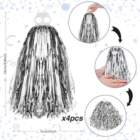 Thenshop Cheerleading Pom Poms 4 Pack Cheerleader Squad Spirited Fun Pompoms Cheer Hand Flowers Metallic Foil Pompoms for Adults Sports Meeting Team Spirit Cheering Party in Saudi Arabia