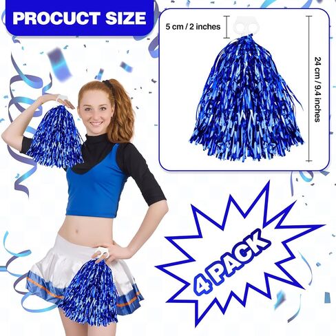 Thenshop Cheerleading Pom Poms 4 Pack Cheerleader Squad Spirited Fun Pompoms Cheer Hand Flowers Metallic Foil Pompoms for Adults Sports Meeting Team Spirit Cheering Party in Saudi Arabia