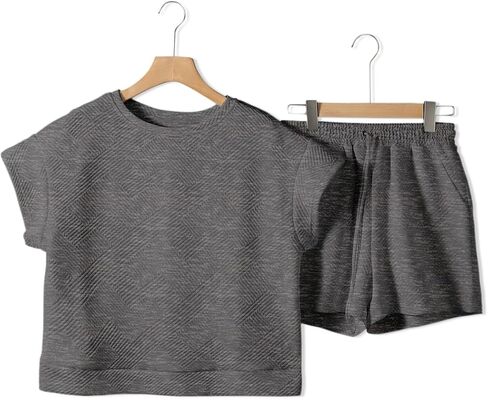 Dokotoo Women's 2 Piece Outfits Sweatsuit Casual Short Sleeve Pullover Tops and Drawstring Shorts Pants Lounge Sets in Saudi Arabia