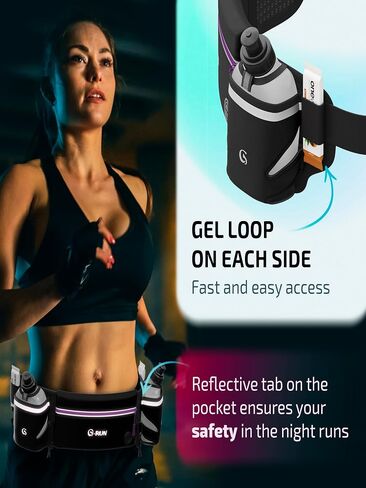 حزام الجري المرطب Q-RUN مع الزجاجات - أحزمة المياه للنساء والرجال - حزام iPhone لأي حجم هاتف - حقيبة خصر ماراثون الوقود للعدائين - الركض وركوب الدراجات، أسود in Kuwait
