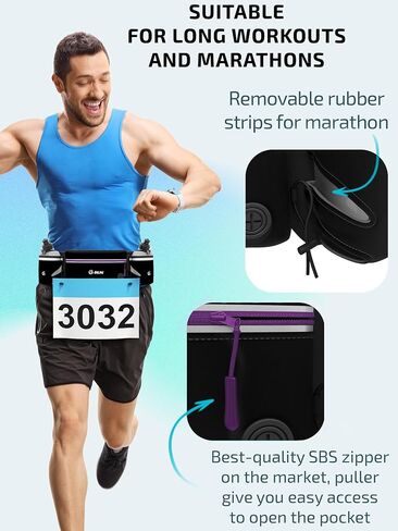 حزام الجري المرطب Q-RUN مع الزجاجات - أحزمة المياه للنساء والرجال - حزام iPhone لأي حجم هاتف - حقيبة خصر ماراثون الوقود للعدائين - الركض وركوب الدراجات، أسود in Kuwait