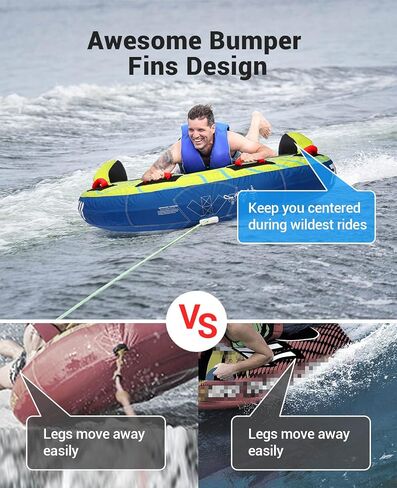 Towable Tubes for Boating 2 Person, Heavy Duty Boat Tubes and Towables, Inflatable Water Tubes for Boats to Pull with Fins, Drainage, Quick Connector, Large Capacity in Saudi Arabia